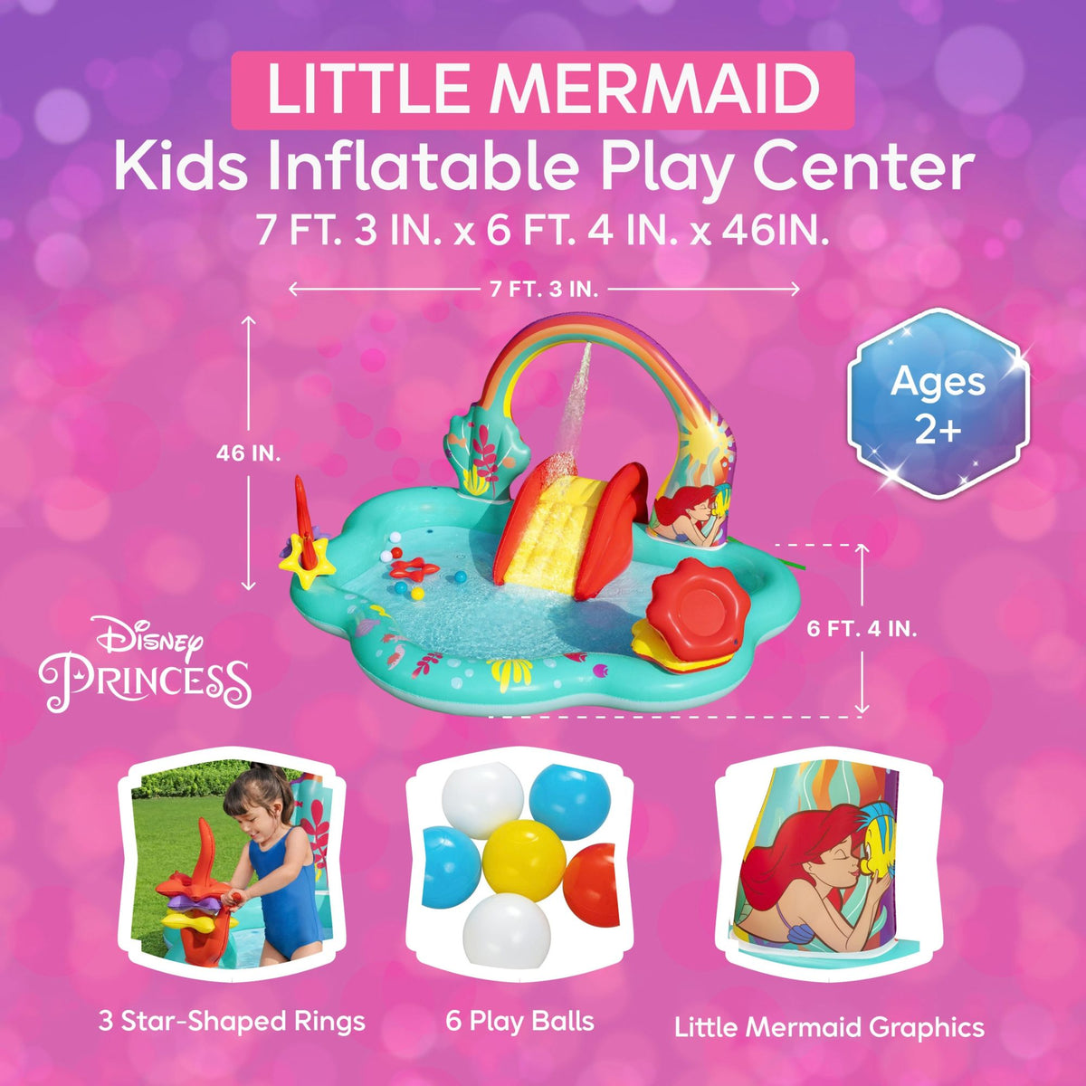 Disney Little Mermaid Inflatable Kids Water Play Center Backyard Activity Pool