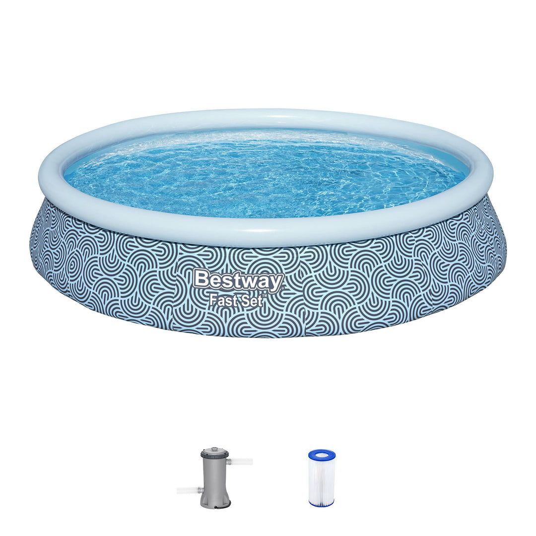Bestway Fast Set 13' x 33" Round Inflatable Swimming Pool Set, Rattan Print - VMInnovations