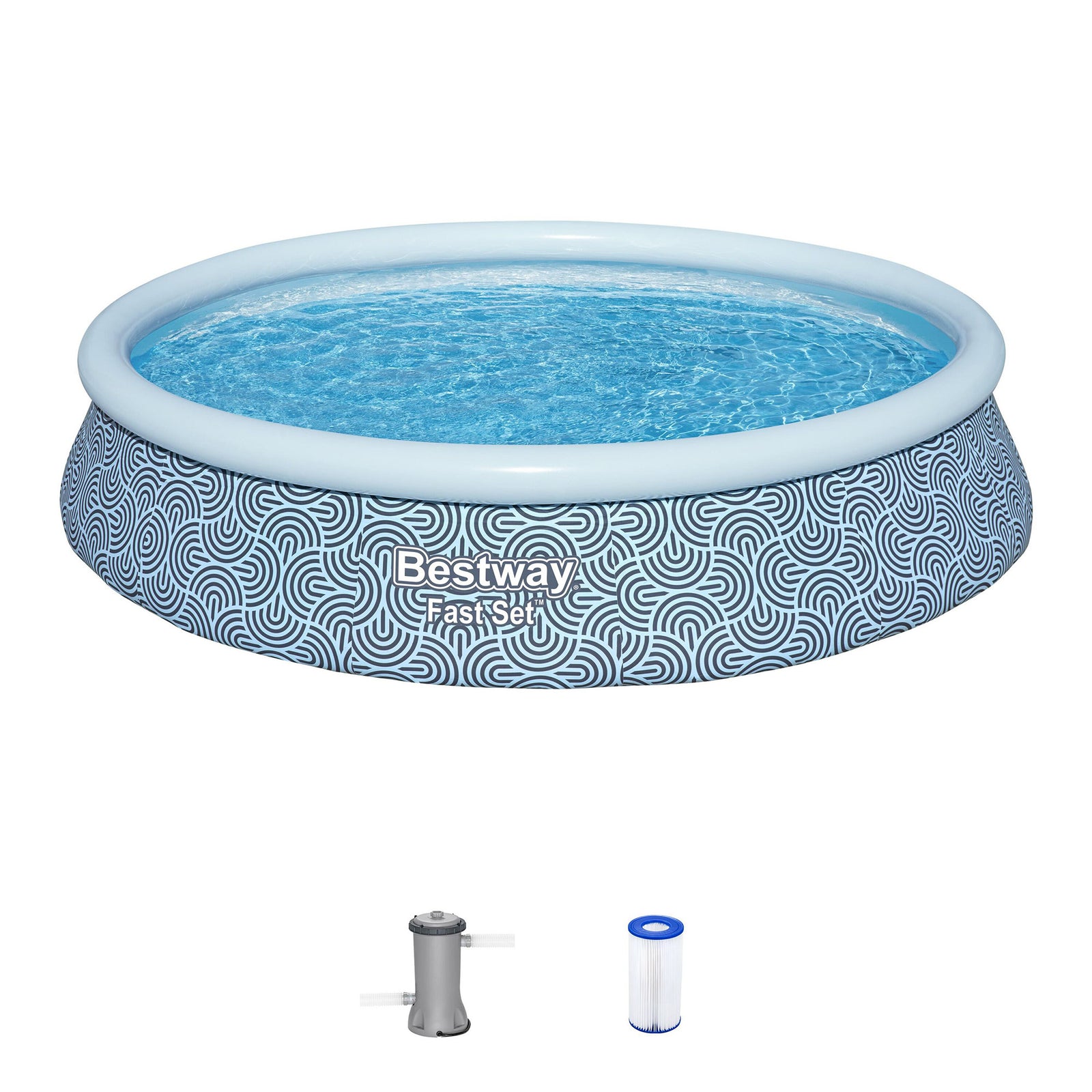 Bestway Fast Set 13' x 33" Round Inflatable Swimming Pool Set, Rattan Print - VMInnovations