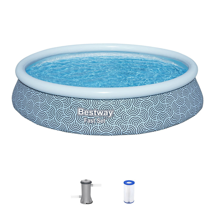 Bestway Fast Set 13' x 33" Round Inflatable Swimming Pool Set, Rattan Print - VMInnovations