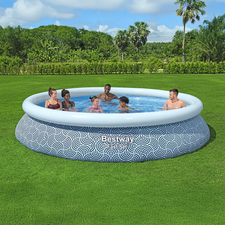 Bestway Fast Set 13' x 33" Round Inflatable Swimming Pool Set, Rattan Print - VMInnovations