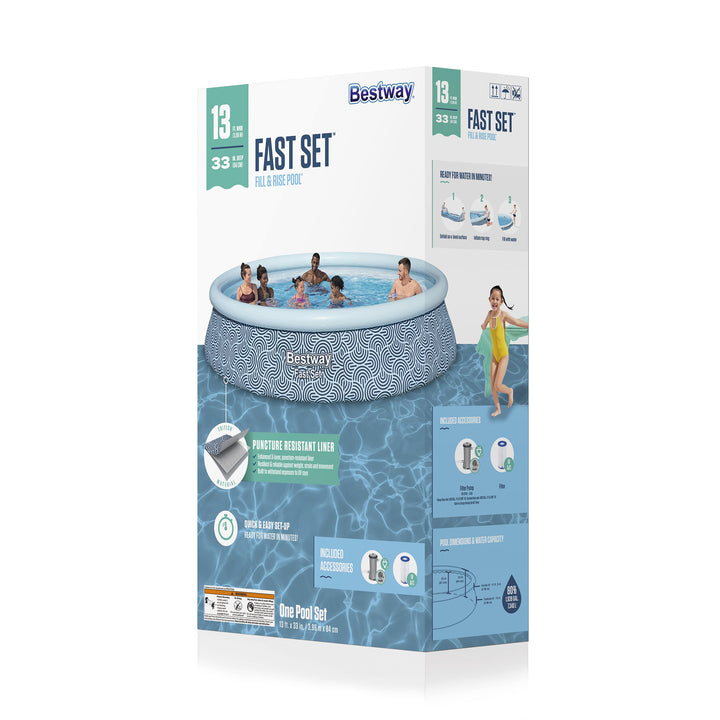Bestway Fast Set 13' x 33" Round Inflatable Swimming Pool Set, Rattan Print - VMInnovations