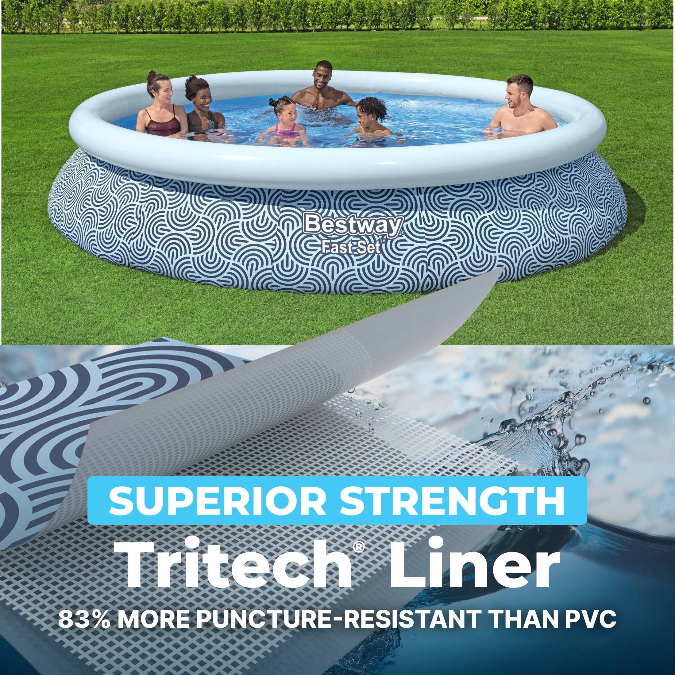 Bestway Fast Set 13' x 33" Round Inflatable Swimming Pool Set, Rattan Print - VMInnovations