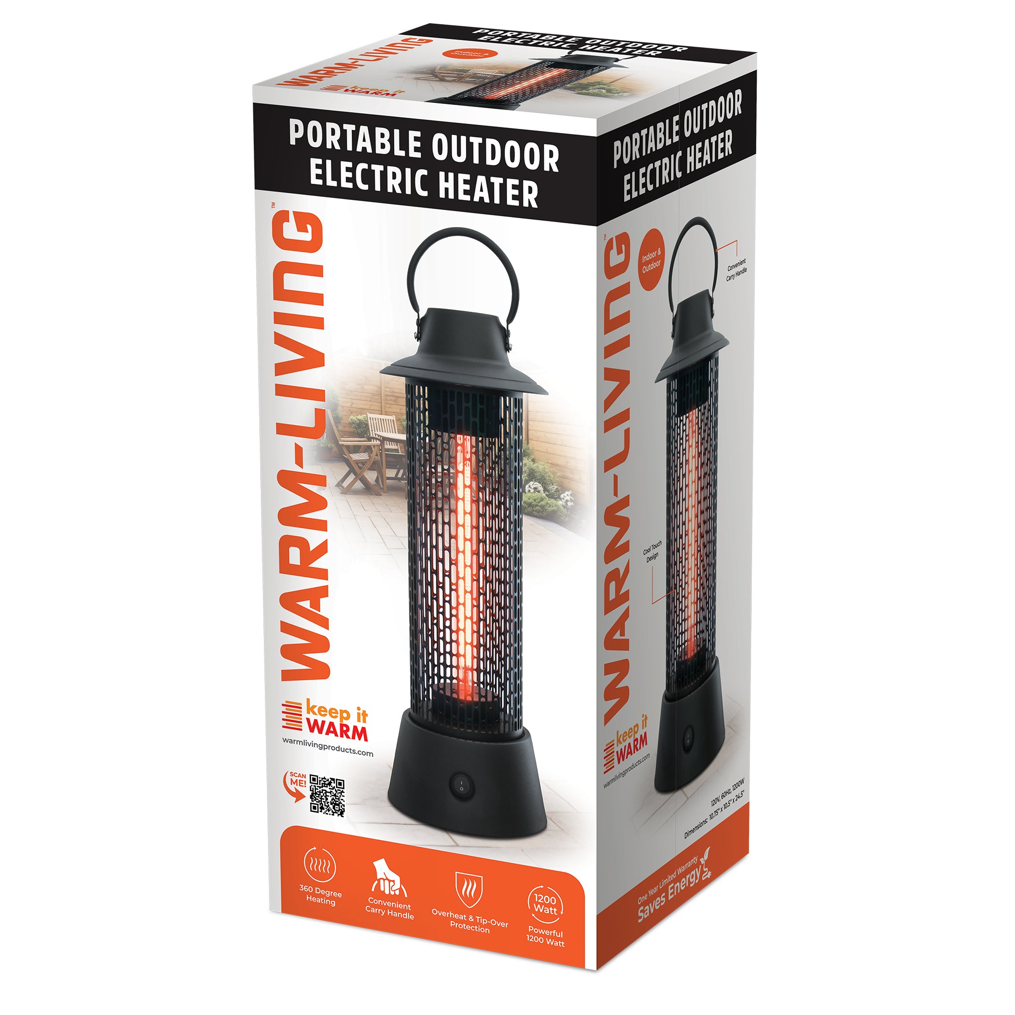 Warm-Living 1200 Watt Portable Electric Space Heater for Indoor & Outdoor, Black