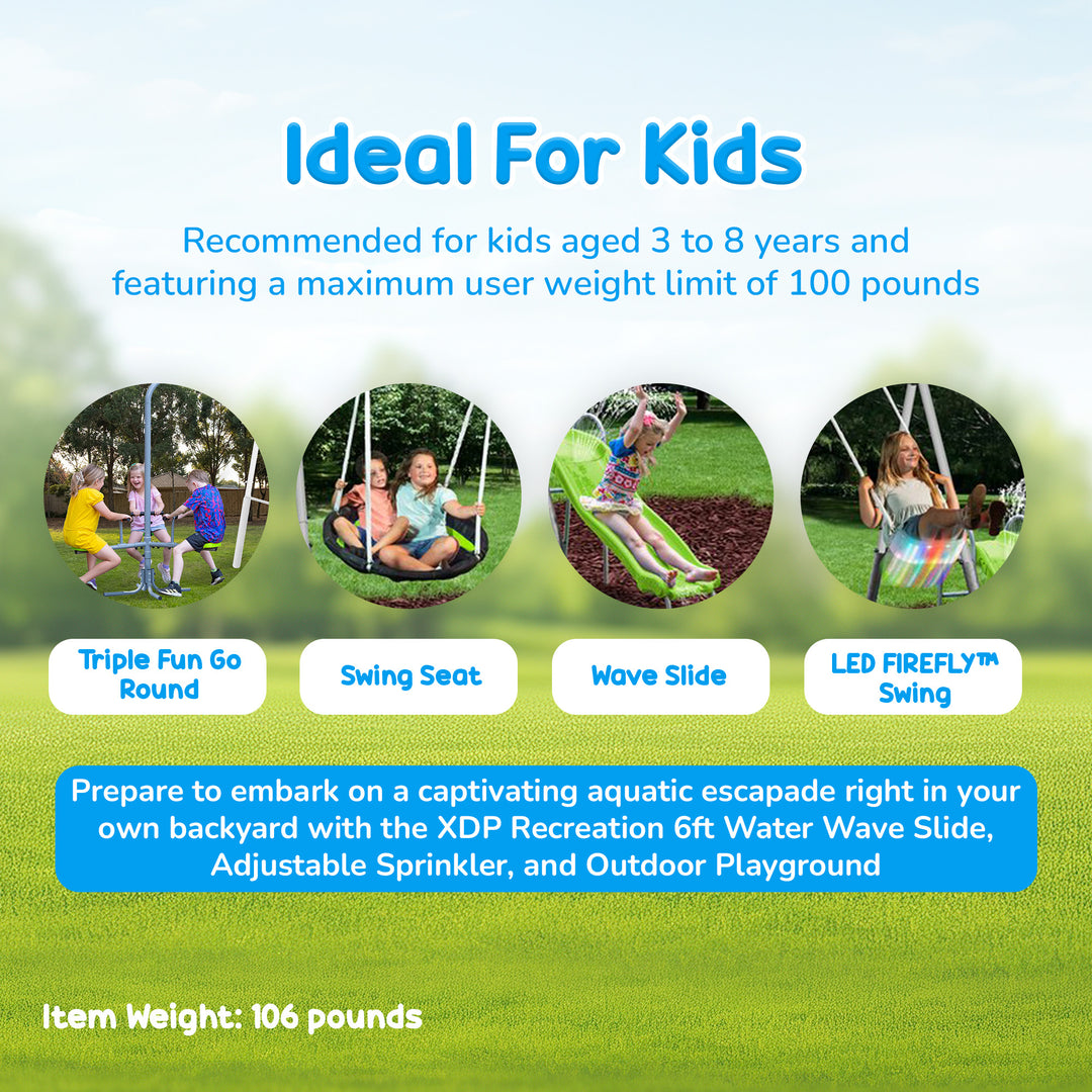 XDP Recreation Playground Park with Water Slide and Triple Fun Go Round - VMInnovations