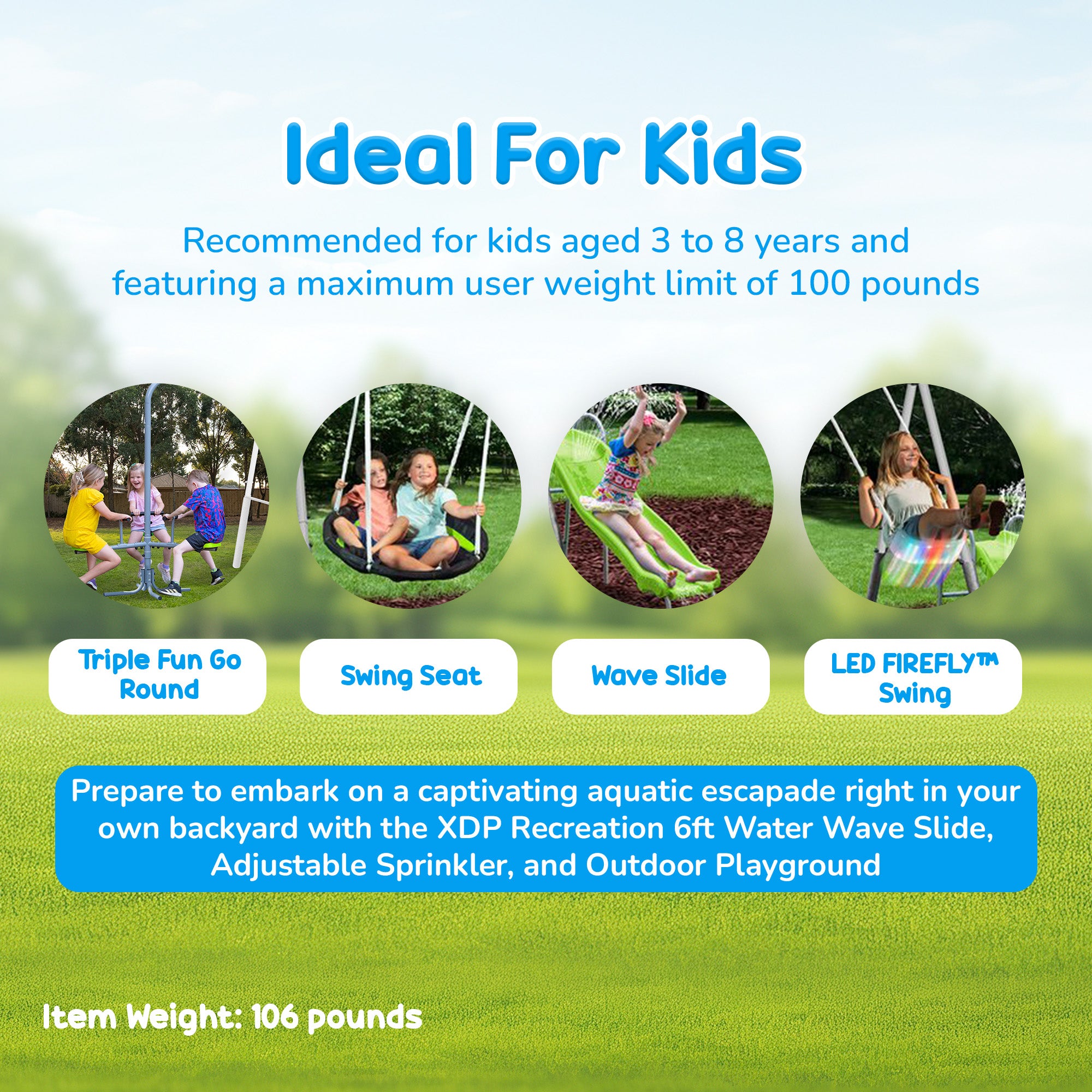 XDP Recreation Playground Park with Water Slide and Triple Fun Go Round - VMInnovations