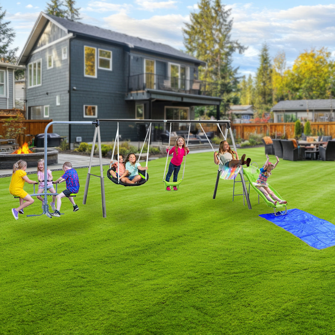 XDP Recreation Playground Park with Water Slide and Triple Fun Go Round - VMInnovations