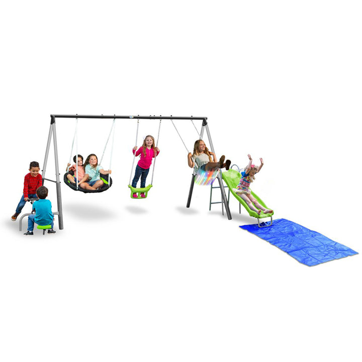 XDP Recreation Swingin' Free Playground Set with Water Slide, Super Disc Swing - VMInnovations
