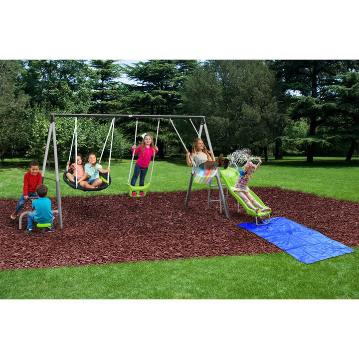 XDP Recreation Swingin' Free Playground Set with Water Slide, Super Disc Swing - VMInnovations