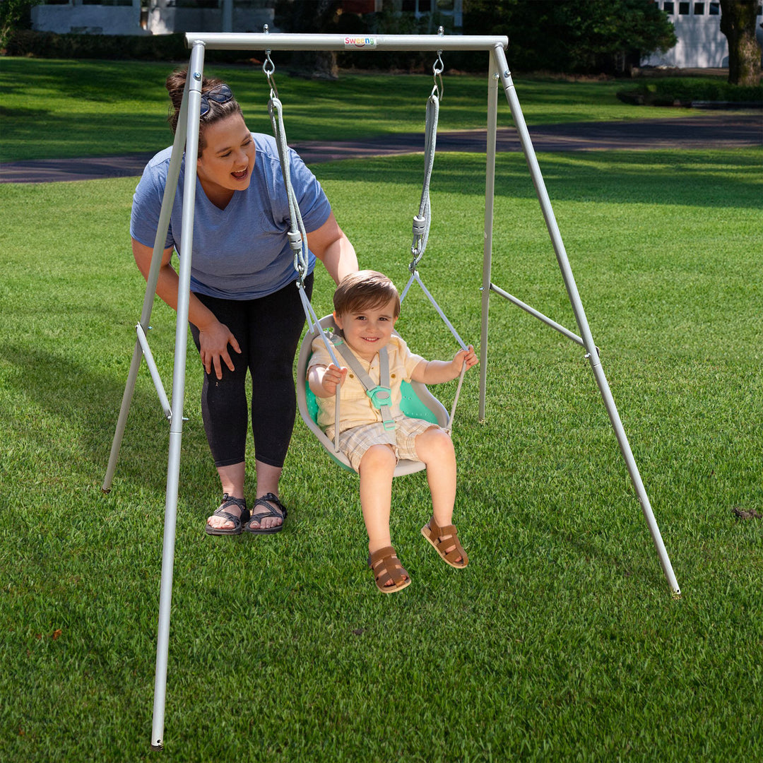 XDP Recreation Sweeng Child Swing with Frame, Portable Backyard Play Set, Aqua - VMInnovations
