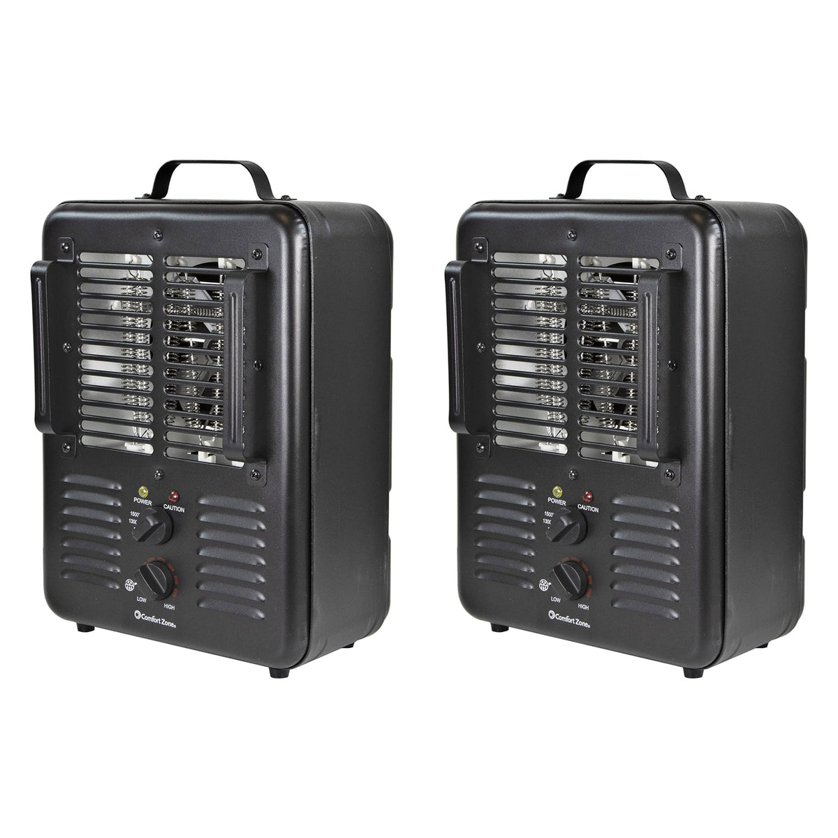 Comfort Zone 2 Pack 1500W Electric 3 Heat Utility Heater w/Thermostat, Black