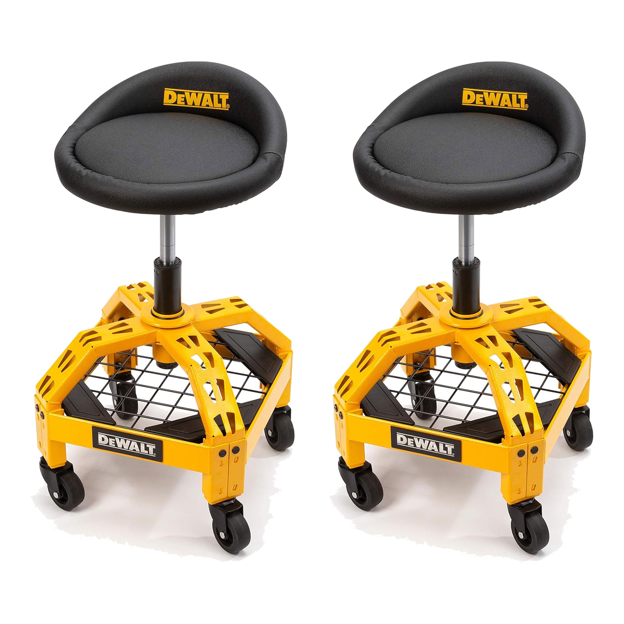 Dewalt 2 Pack Adjustable Shop Stool Heavy-Duty Padded Rolling Chair with Storage - VMInnovations