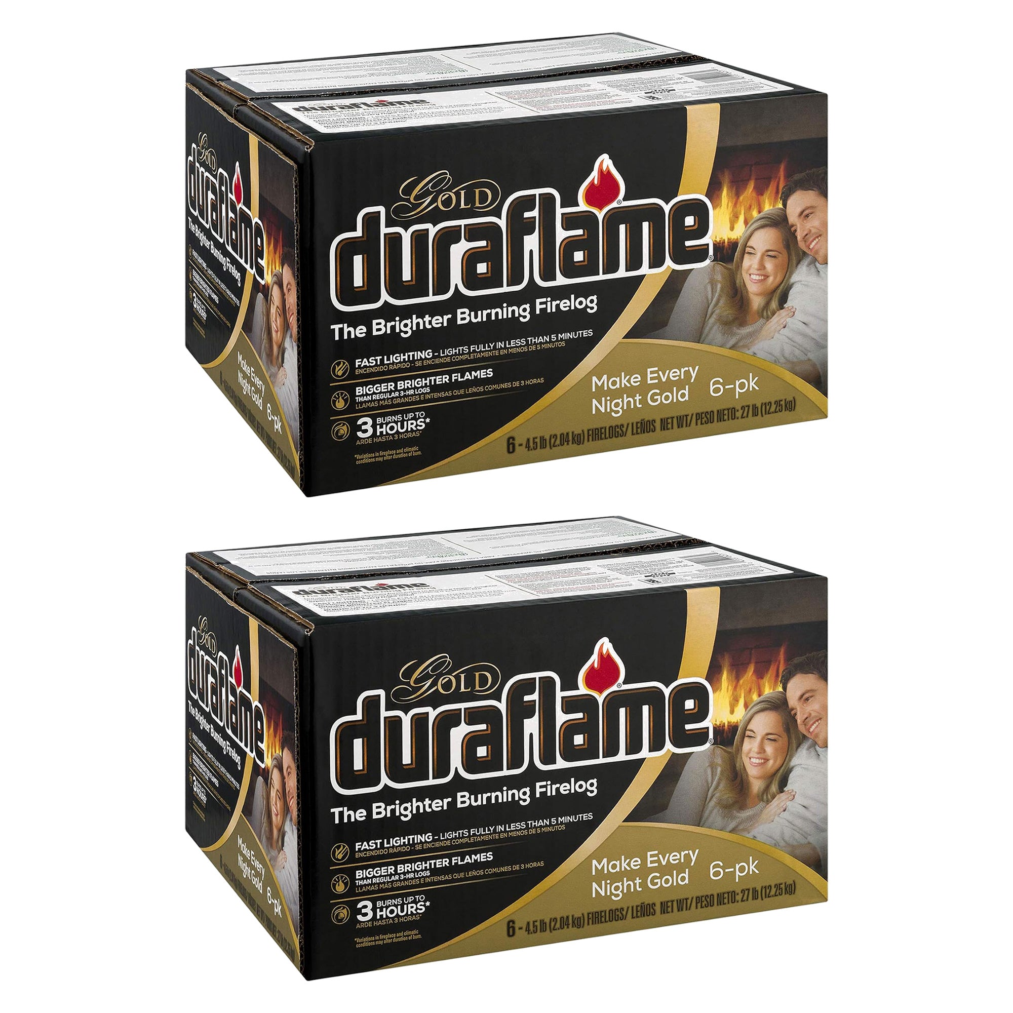 Duraflame 2 Pack Clean Burning Gold Firelogs 3 Hour Burn Indoor/Outdoor Flames - VMInnovations
