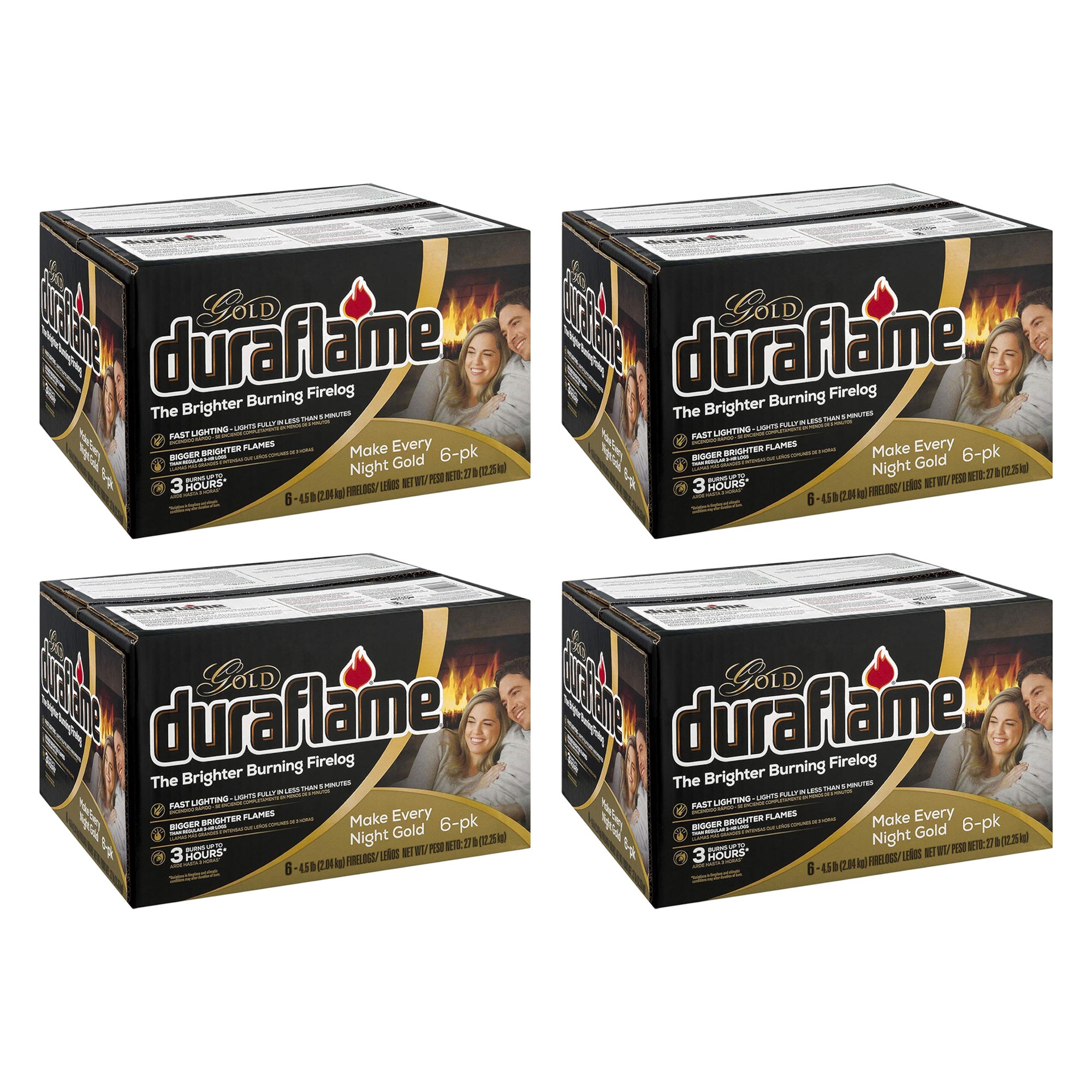 Duraflame 4 Pack Clean Burning Gold Firelogs 3 Hour Burn Indoor/Outdoor Flames - VMInnovations