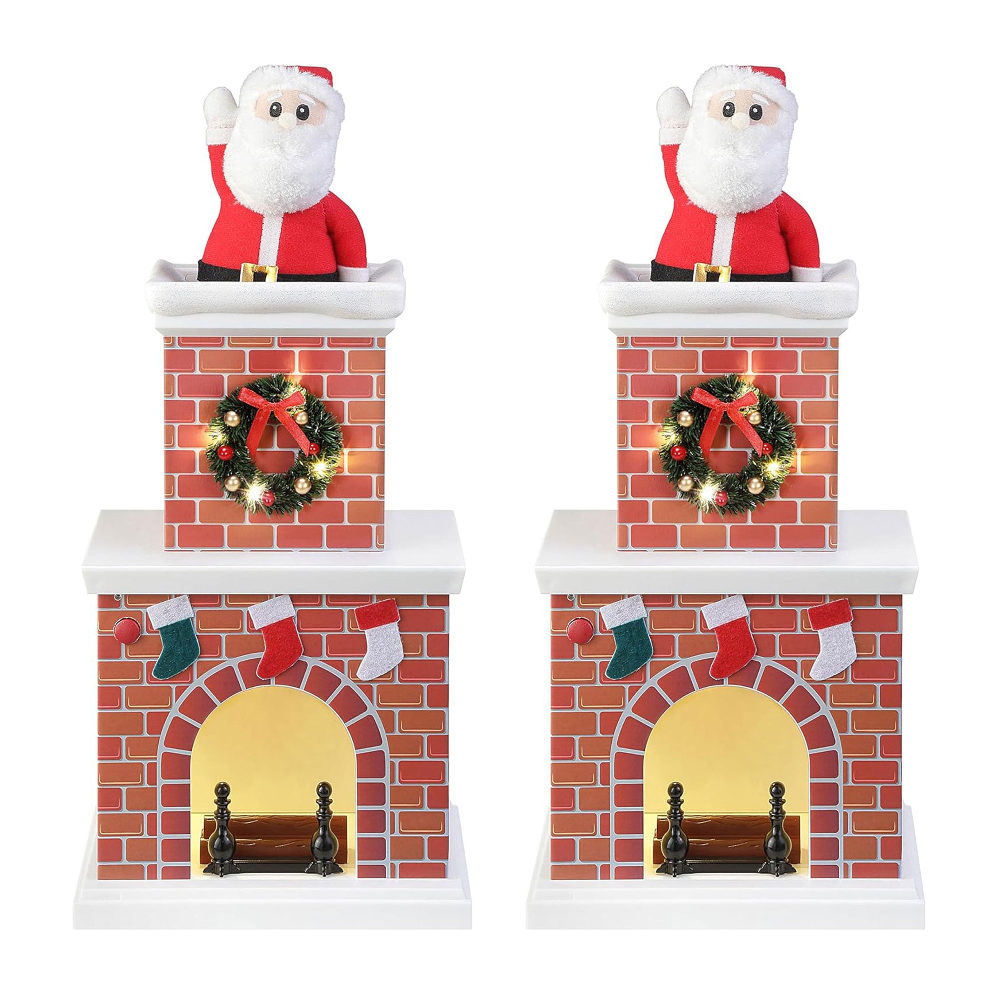 Mr. Christmas 2 Pack 18" Animated Santa in Chimney w/LED Lights & Music, White