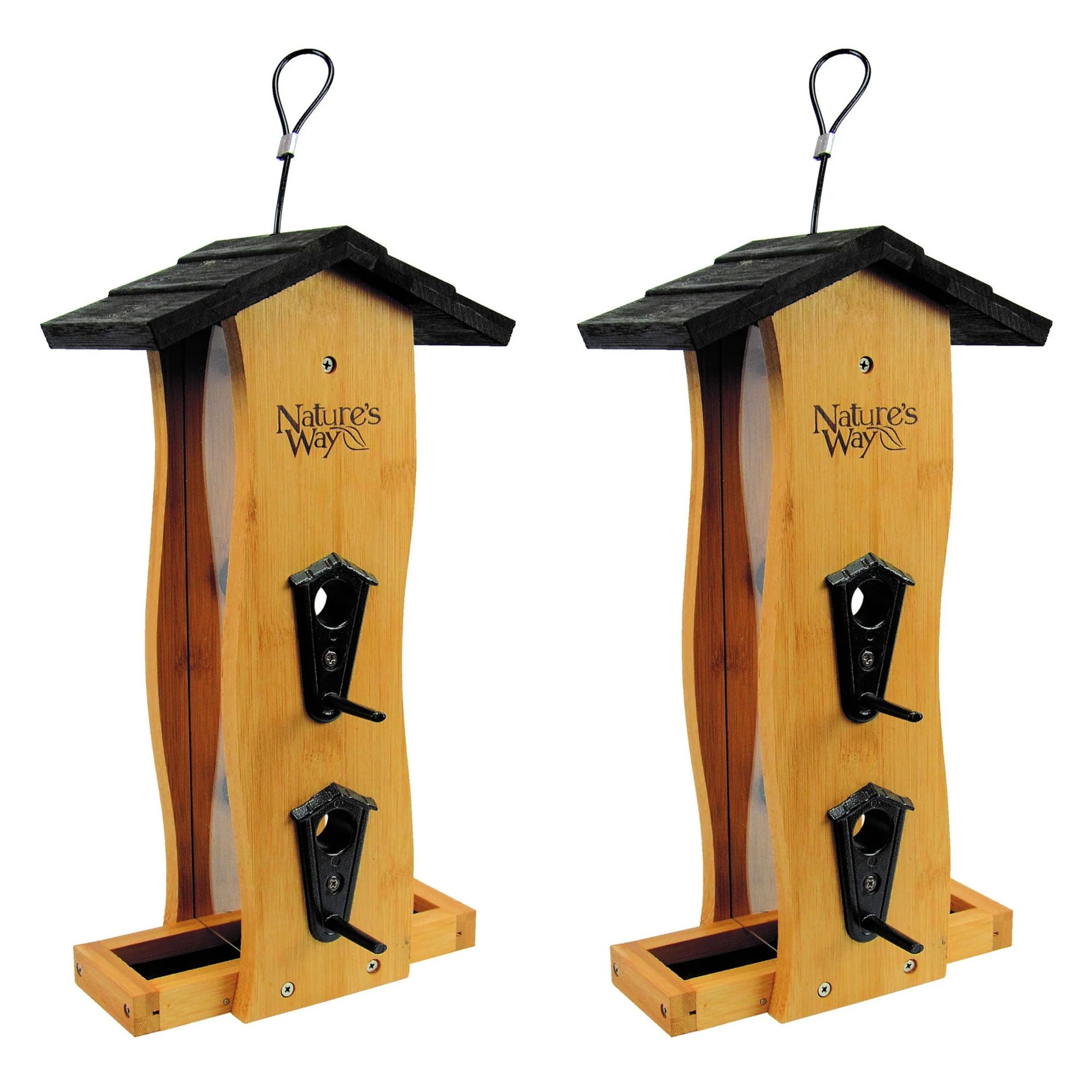 Nature's Way 2 Pack Bamboo Bird Feeder with Removable Fresh Seed Tray for Birds - VMInnovations