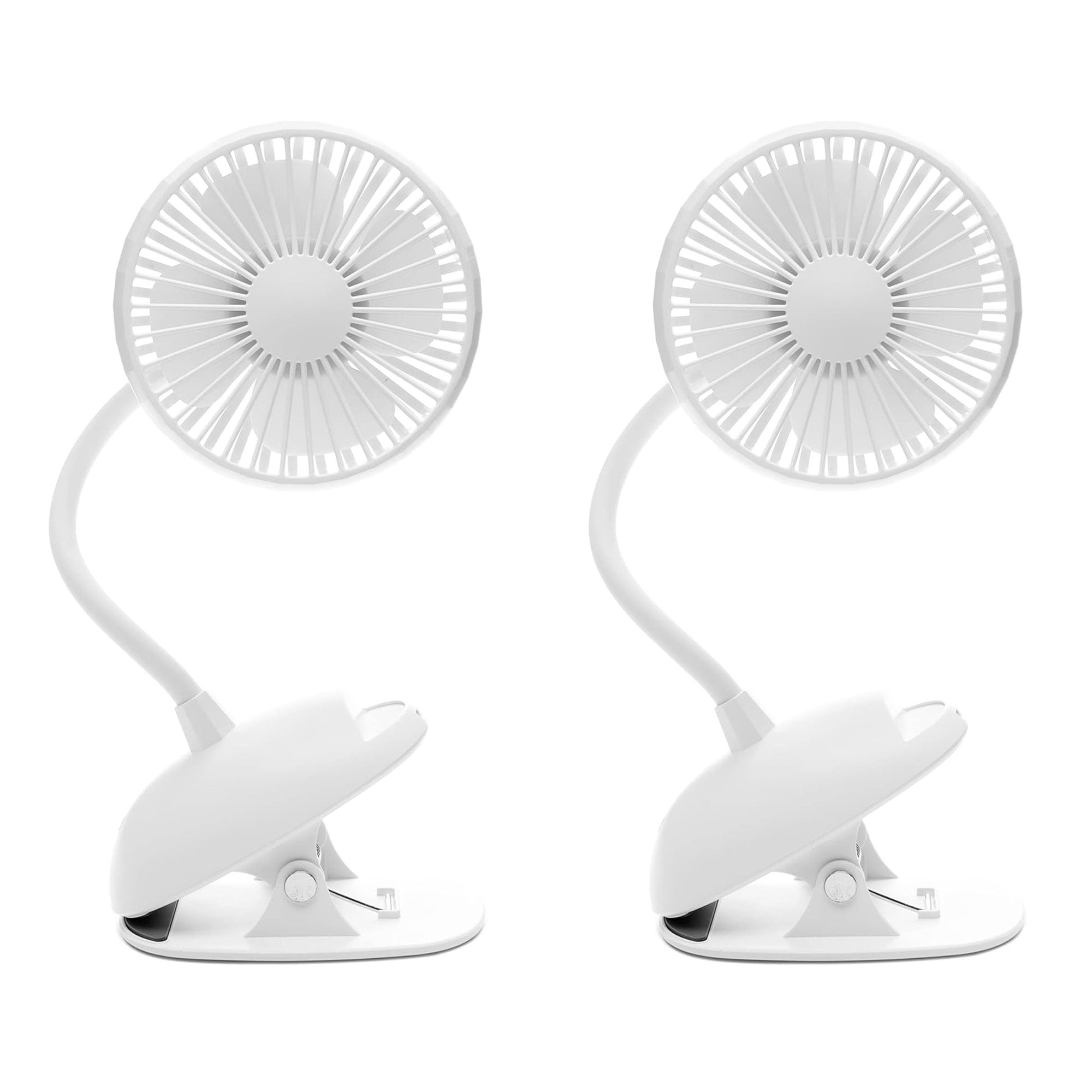 O2COOL 2 Pack Rechargeable Clip Fan, 4 Inch Blade, 3 Speeds, USB Charging Cable - VMInnovations