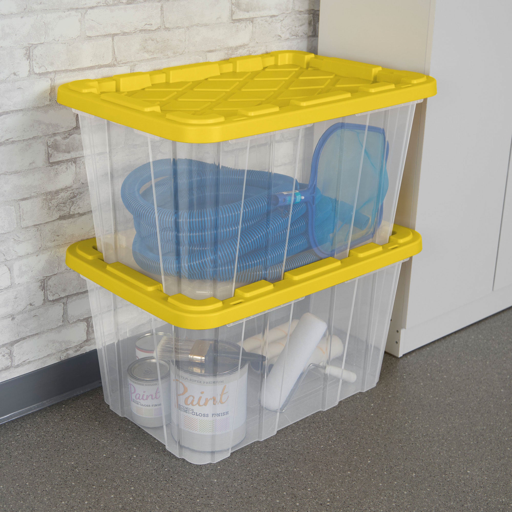 Sterilite Industrial Storage Box with Carrying Handles, 27 Gal, Yellow, 4 Pack - VMInnovations