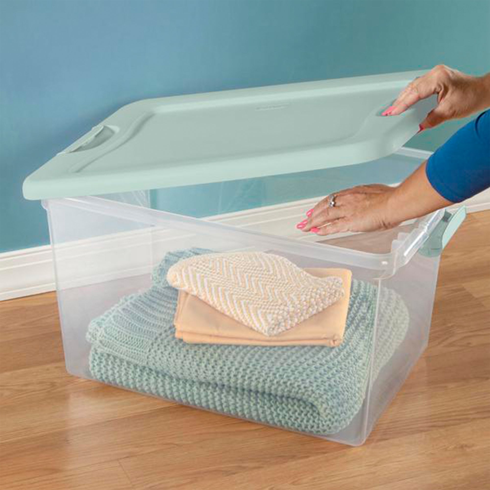 Sterilite 18 Pack 64 Qt Latching Box, Plastic Storage Bin with Lid, Mindful Mint - VMInnovations