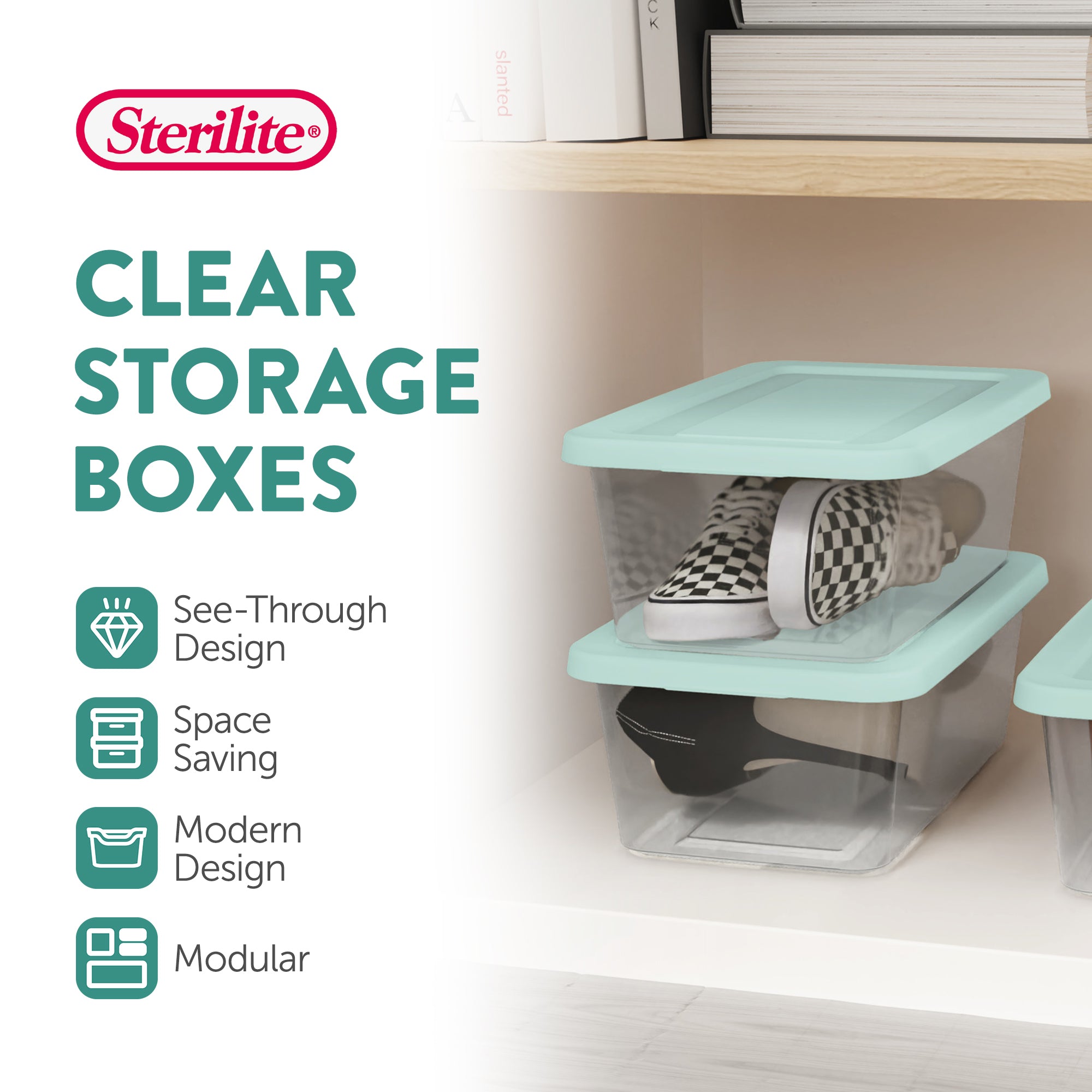 Sterilite 6 Qt Storage Boxes, Clear Plastic Containers with Lid, Set of 60, Mint
