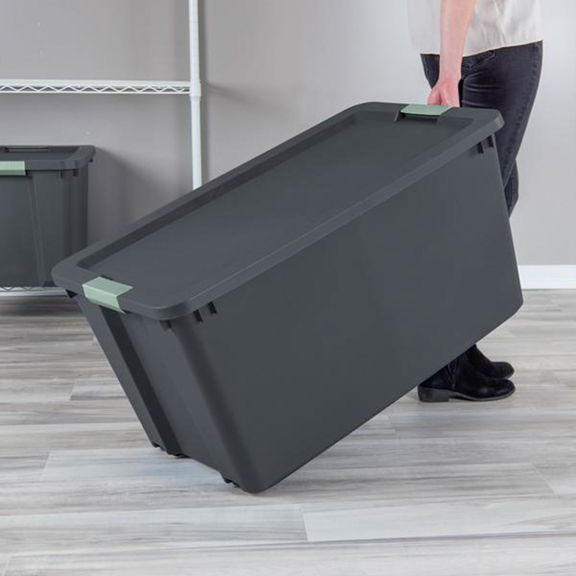 Sterilite 45 Gal Wheeled Latch Tote, Stackable Plastic Storage Bin, Gray, 8 Pack