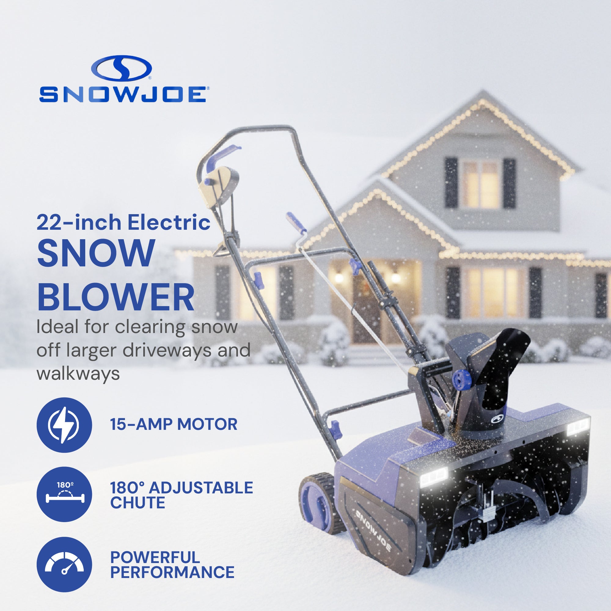Snow Joe Electric Snow Blower, 22", Dual LED Lights, Cover Included, SJ627E-CVR
