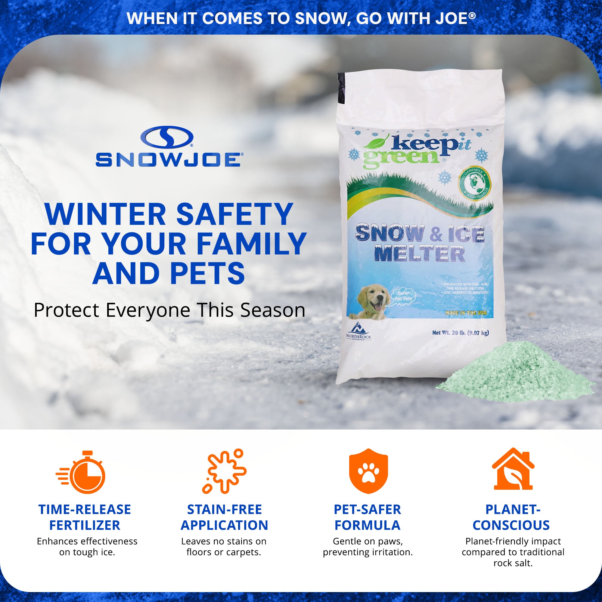 Snow Joe Keep It Green Pet Friendly Snow Melt Salt Pellets, 20 lbs, AZ-KIG-20 - VMInnovations