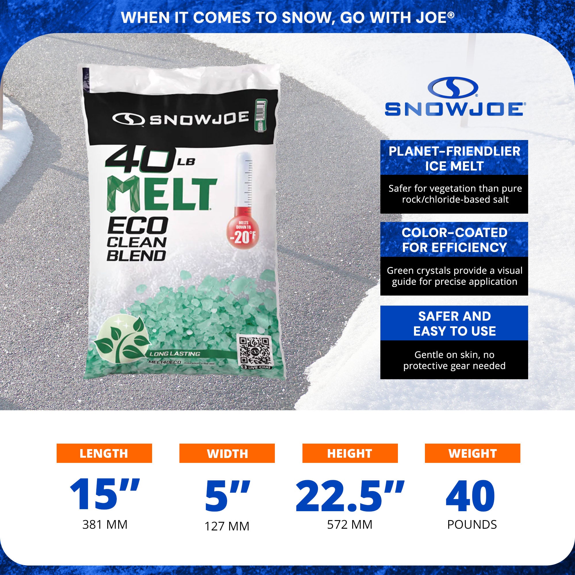 Snow Joe Eco Clean Ice Melt Blend, Safer for Concrete & Plants, 40 lb, AZ-40-ECO - VMInnovations