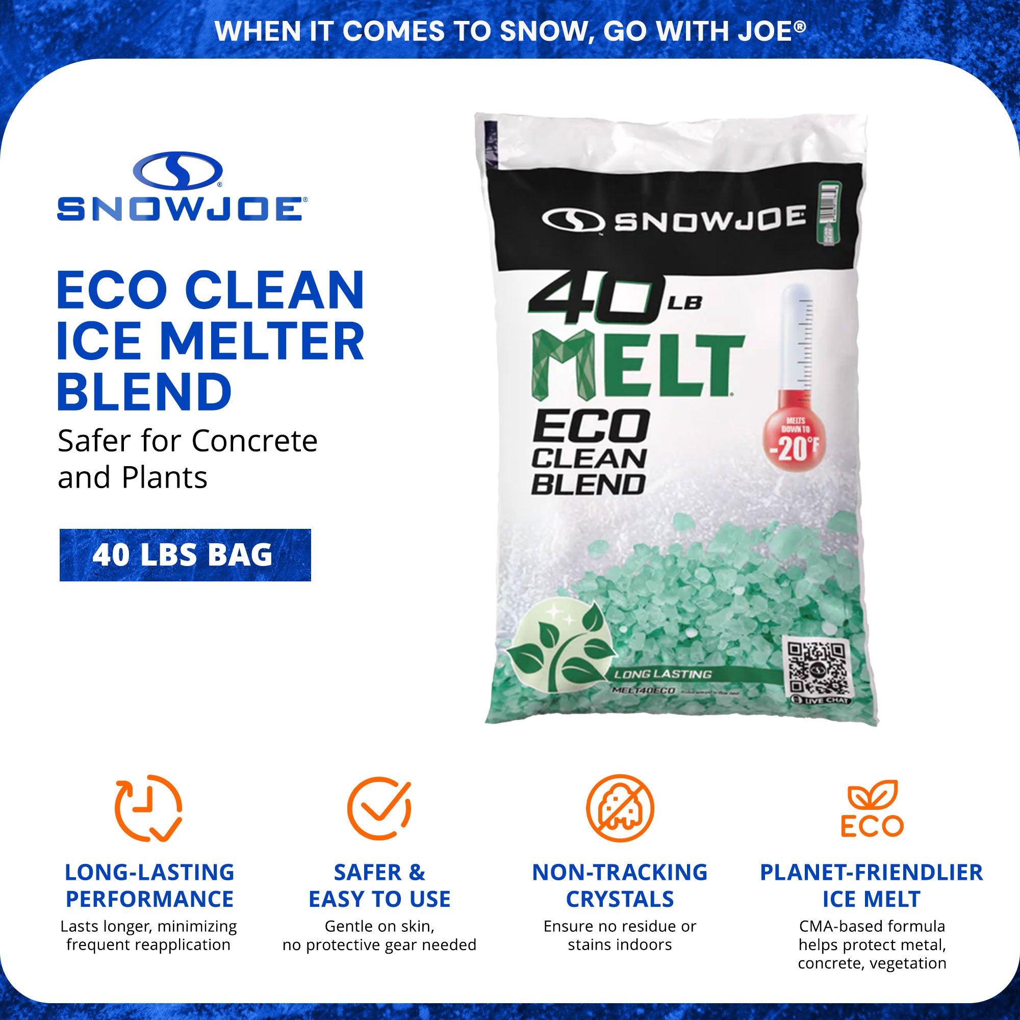 Snow Joe Eco Clean Ice Melt Blend, Safer for Concrete & Plants, 40 lb, AZ-40-ECO - VMInnovations