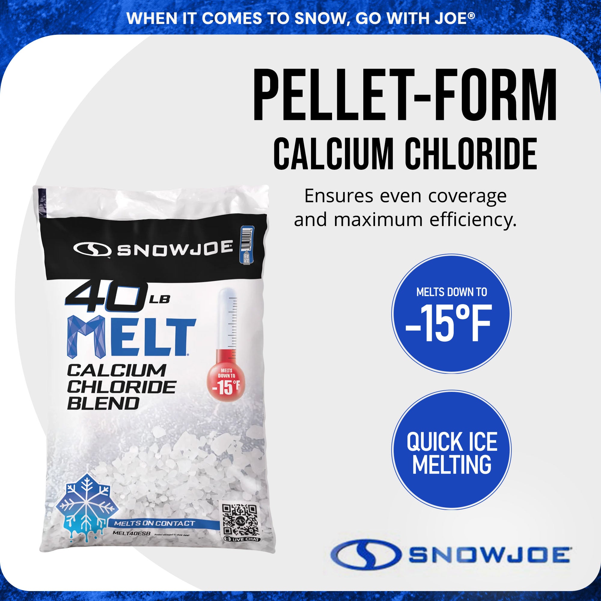 Snow Joe Calcium Chloride Blend Deicer & Snow Removal, 40 Pound Bag, 63 Pack