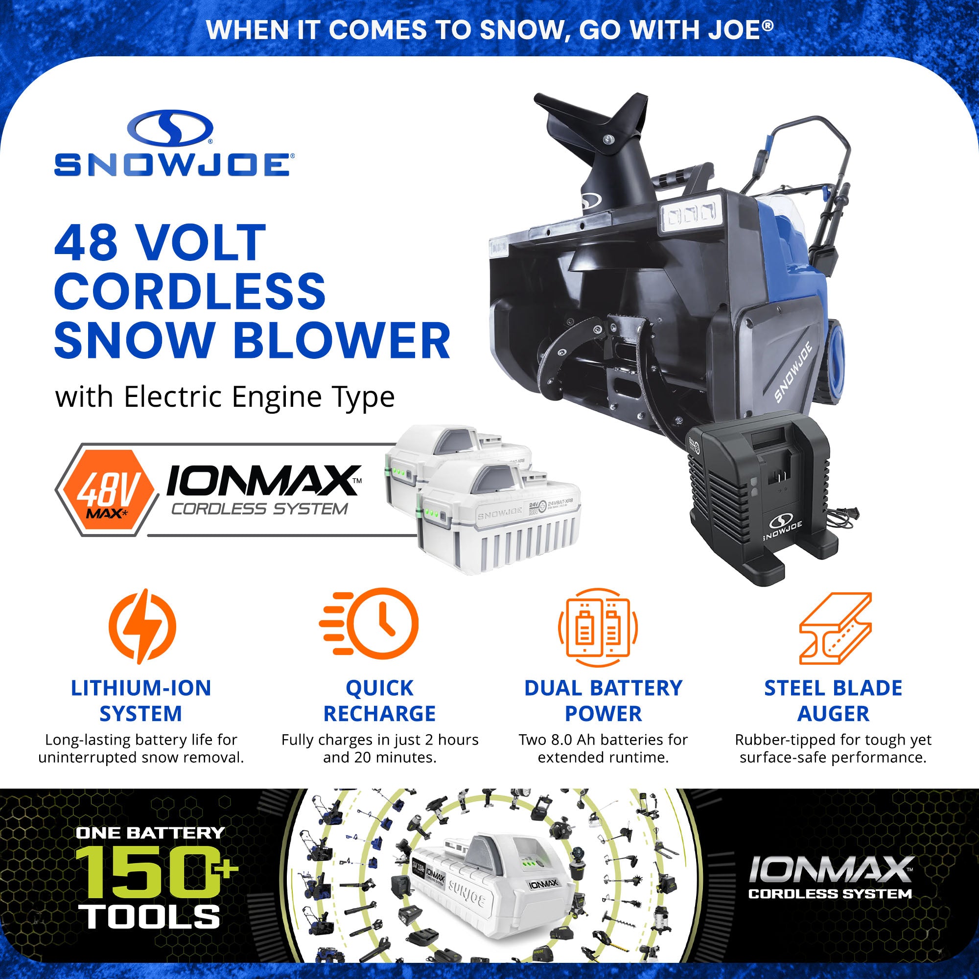 Snow Joe IONMAX 24V Cordless Snow Blower with Electric Engine Type, 24V-X2-SB22 - VMInnovations