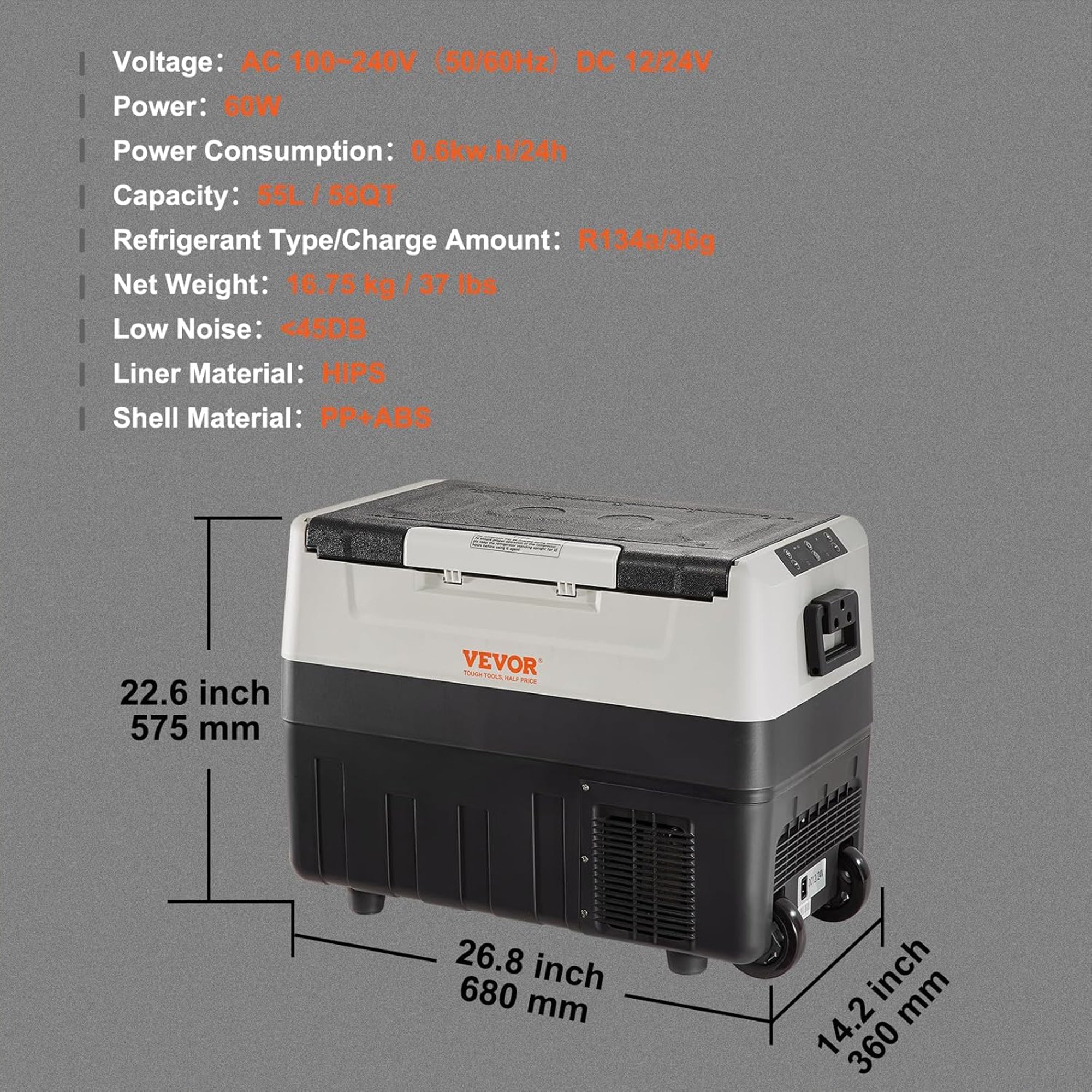 VEVOR 58Qt Dual Zone Car Refrigerator Fridge, Portable Freezer for RV, Travel - VMInnovations