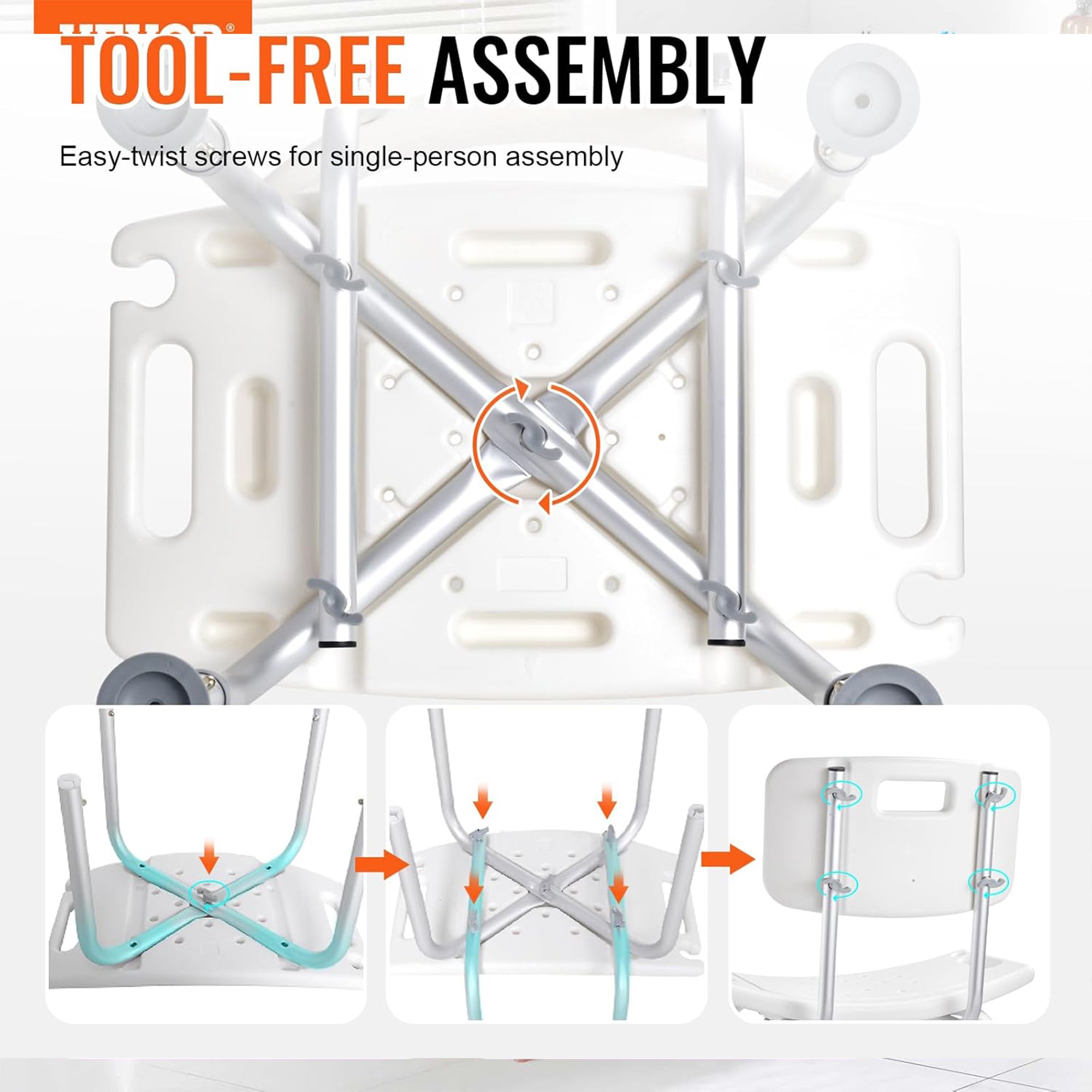 VEVOR Adjustable Shower Chair, Bathroom Bench w/Back for Elderly, 350lb Capacity - VMInnovations