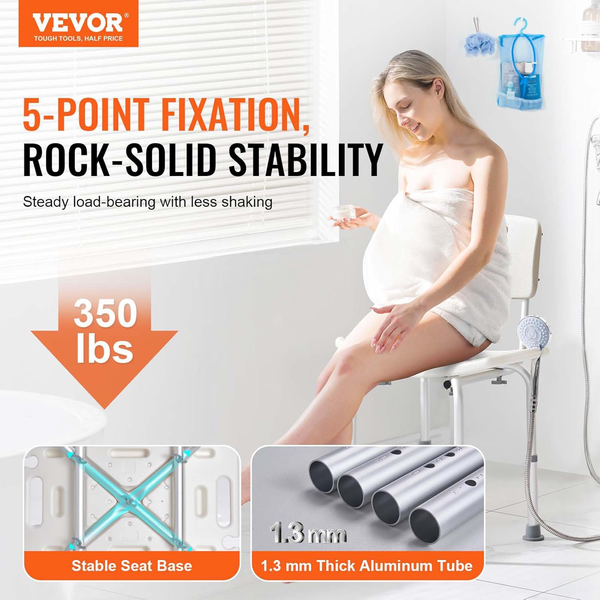 VEVOR Adjustable Shower Chair, Bathroom Bench w/Back for Elderly, 350lb Capacity - VMInnovations