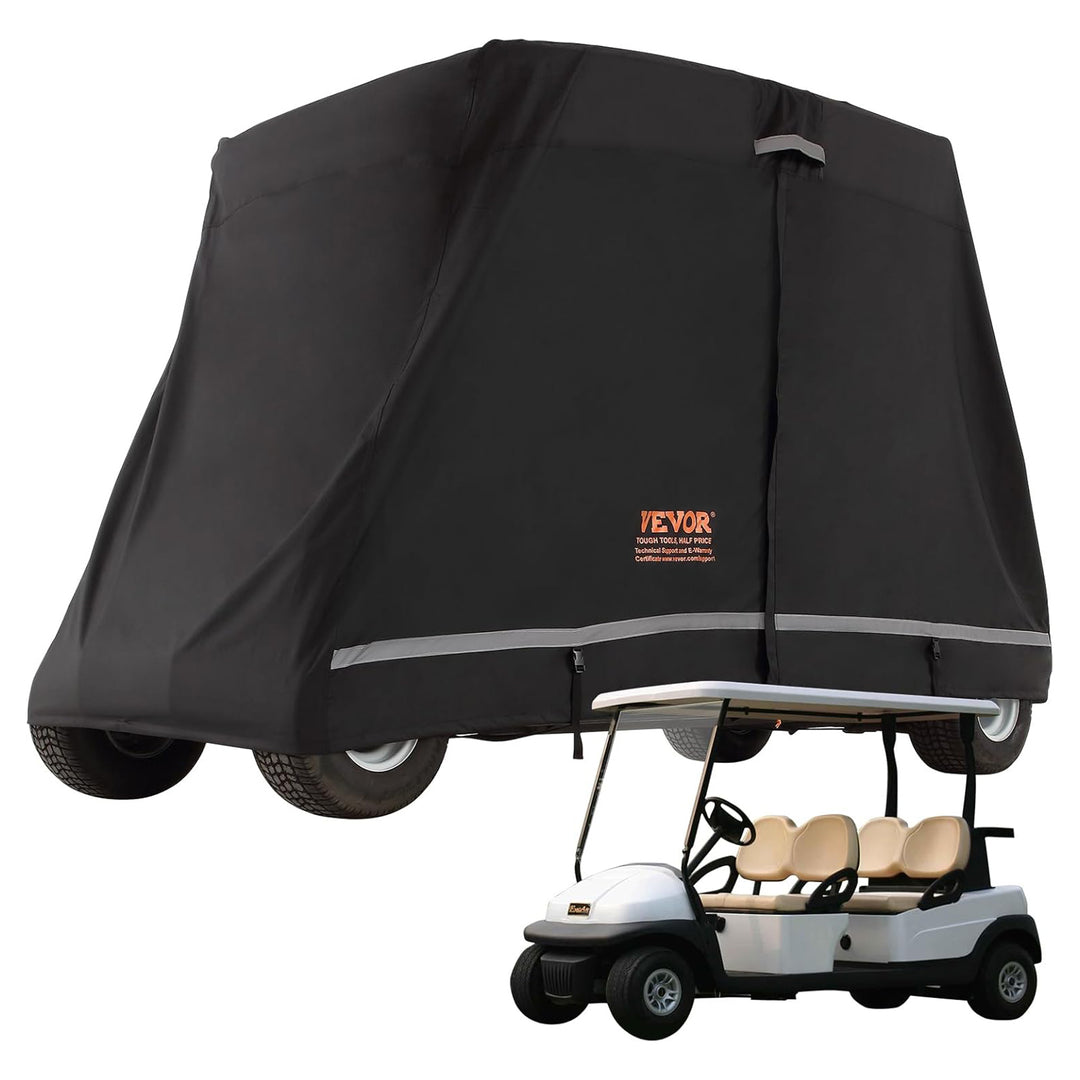 VEVOR Waterproof 4-Passenger Golf Cart Cover, Rain Enclosure w/ Carry Bag, Black - VMInnovations