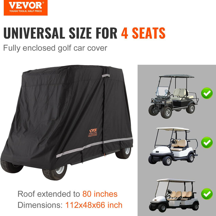 VEVOR Waterproof 4-Passenger Golf Cart Cover, Rain Enclosure w/ Carry Bag, Black - VMInnovations