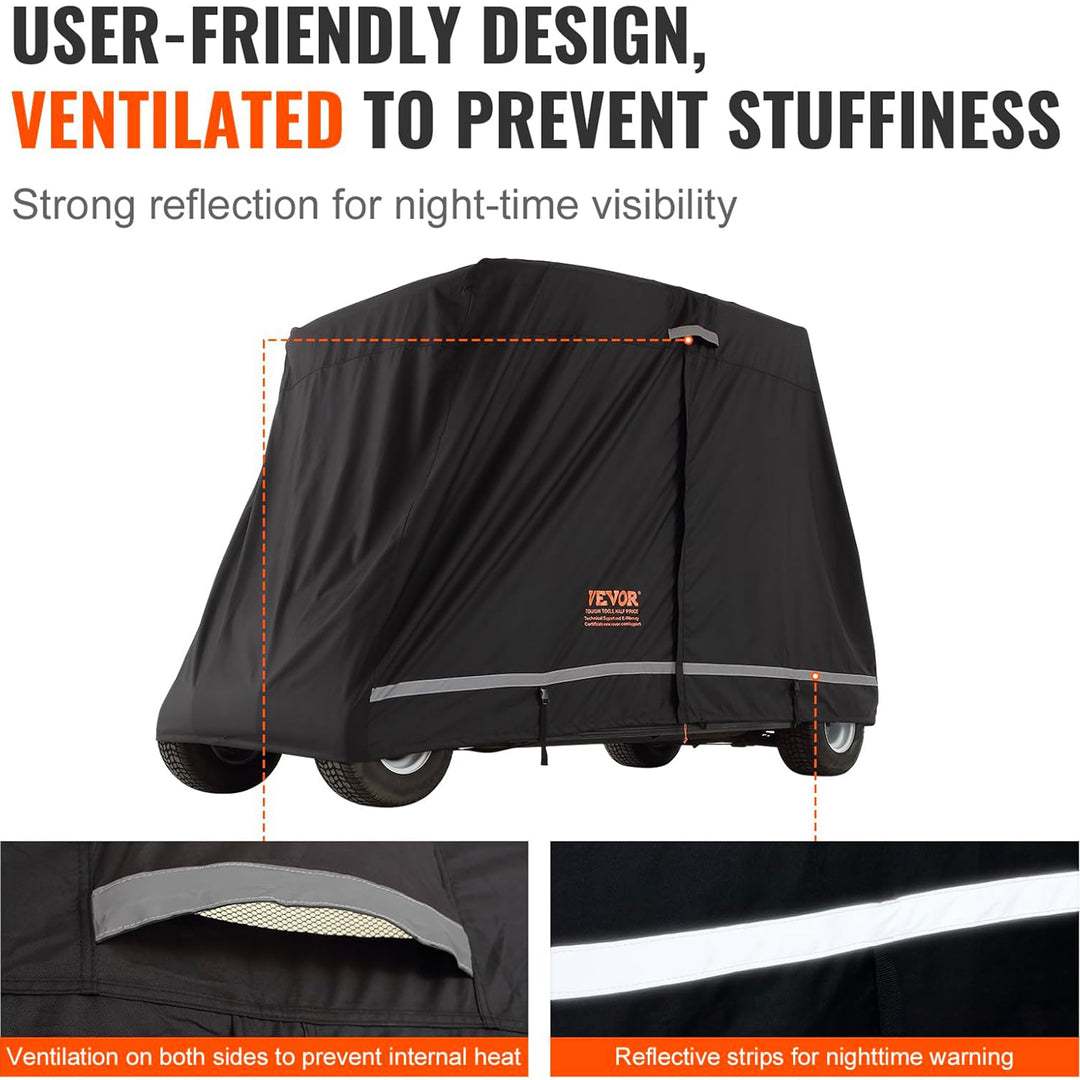 VEVOR Waterproof 4-Passenger Golf Cart Cover, Rain Enclosure w/ Carry Bag, Black - VMInnovations