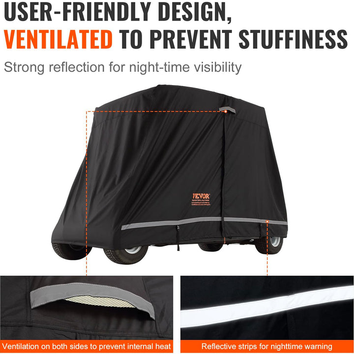 VEVOR Waterproof 4-Passenger Golf Cart Cover, Rain Enclosure w/ Carry Bag, Black - VMInnovations