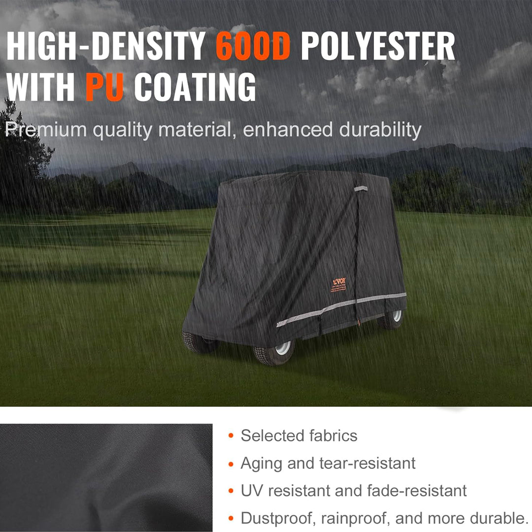 VEVOR Waterproof 4-Passenger Golf Cart Cover, Rain Enclosure w/ Carry Bag, Black - VMInnovations