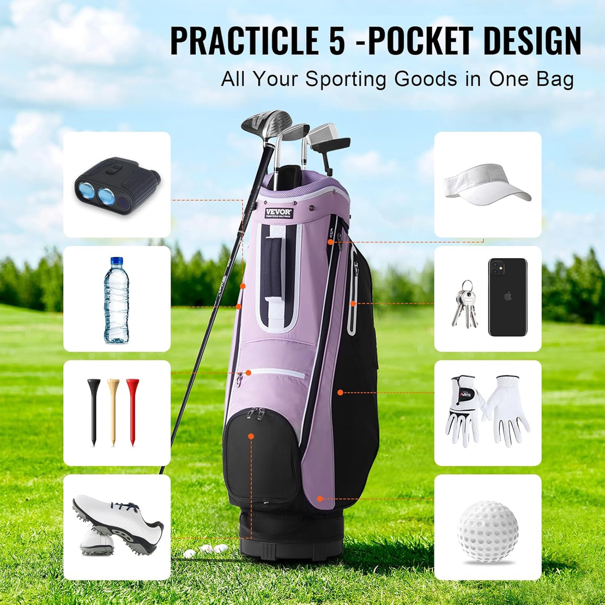 VEVOR 14-Way Golf Cart Bag, Premium Durable Nylon Bag w/Handles (Open Box)