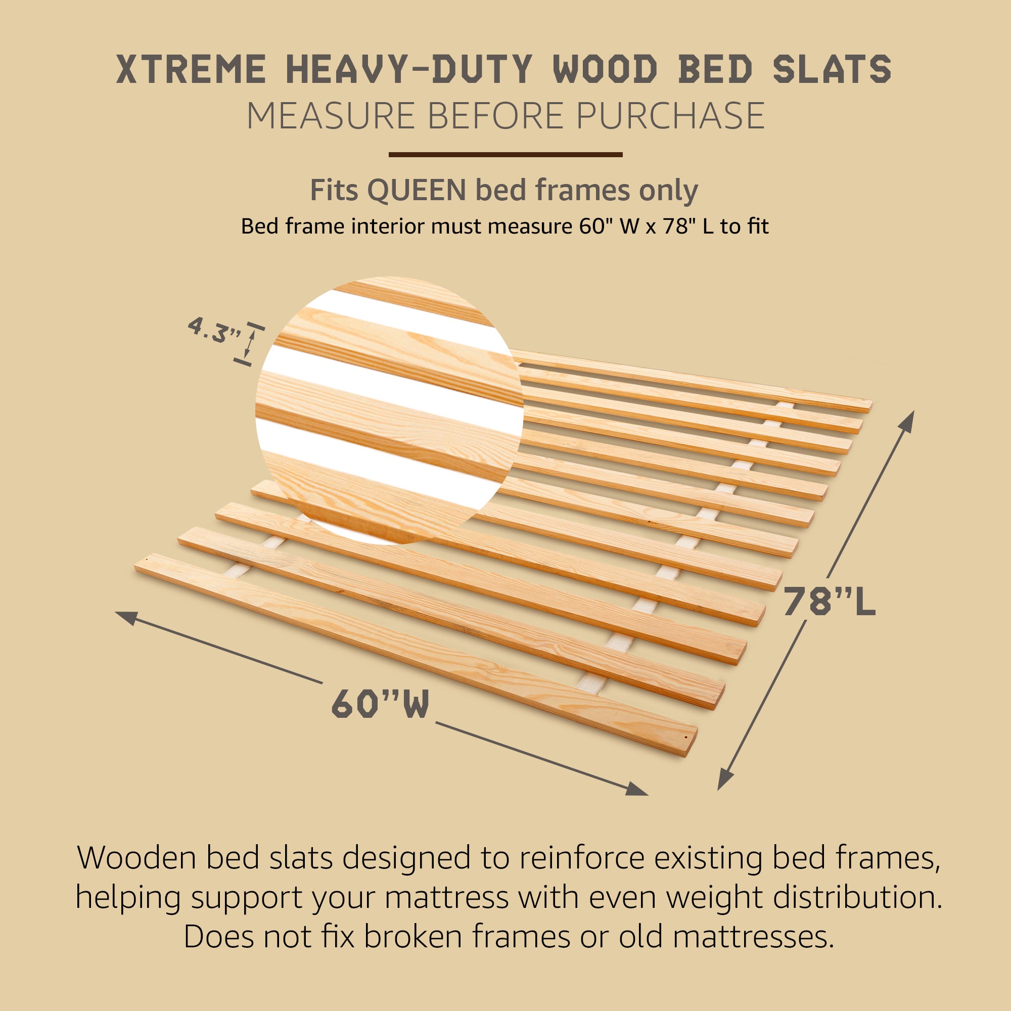 Hercules Xtreme Heavy-Duty Solid Pine Wood Bed Slats Bunkie Board, Queen Size