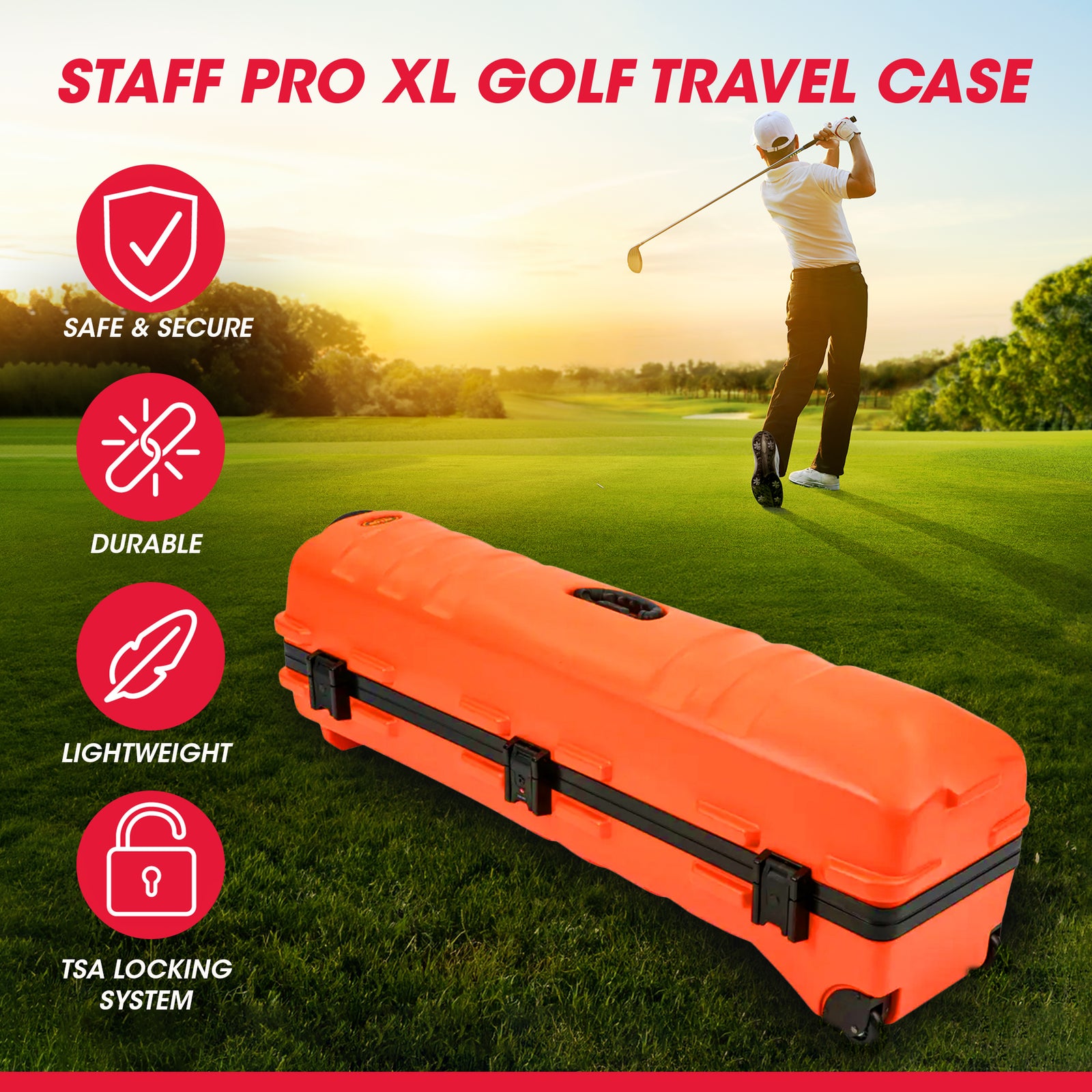 SKB Cases ATA Staff Pro XL Hard Plastic Storage Cart Golf Travel Case, Orange - VMInnovations