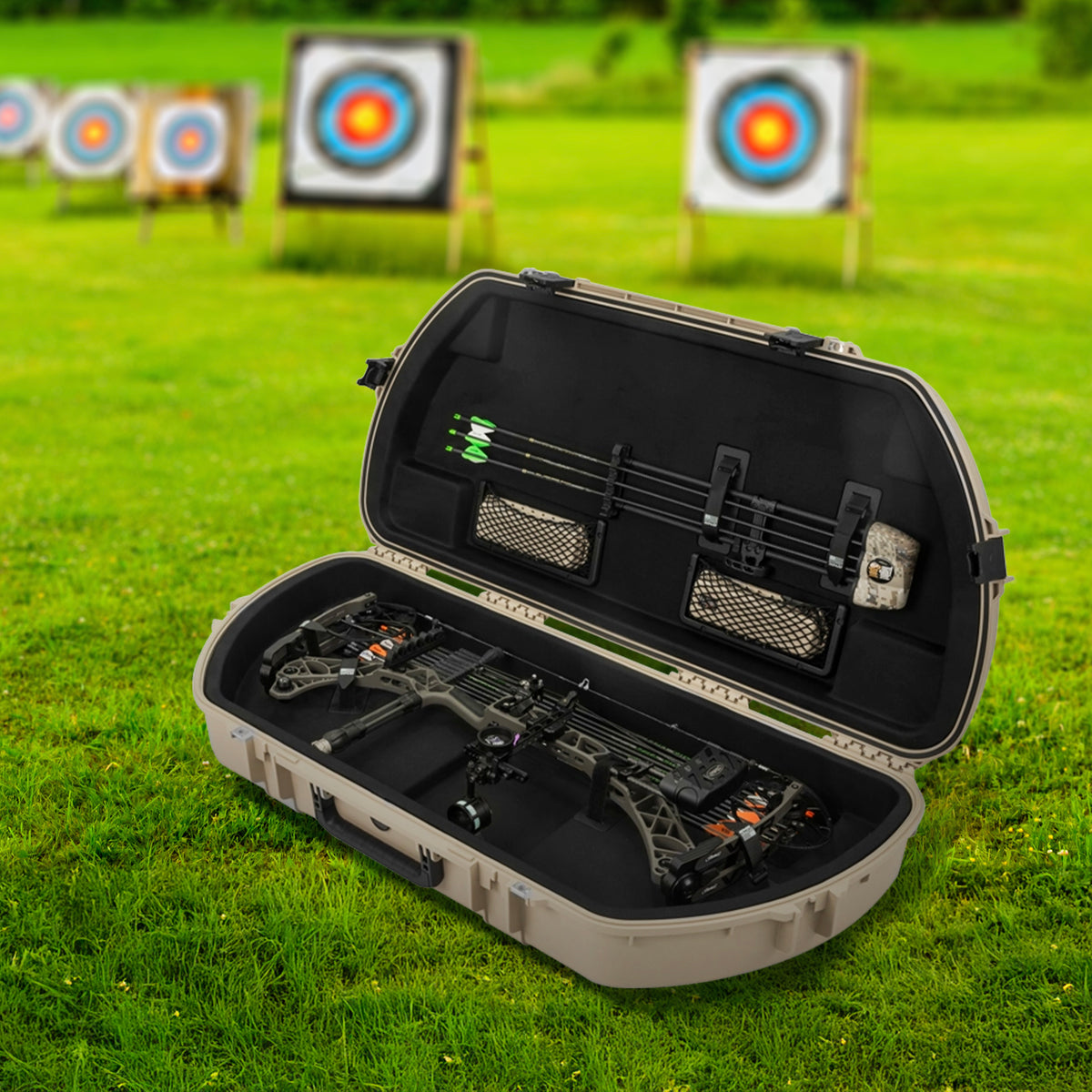 SKB Hard Protective Storage Case, Archery Bow & Arrow iSeries Shaped Case, Tan - VMInnovations