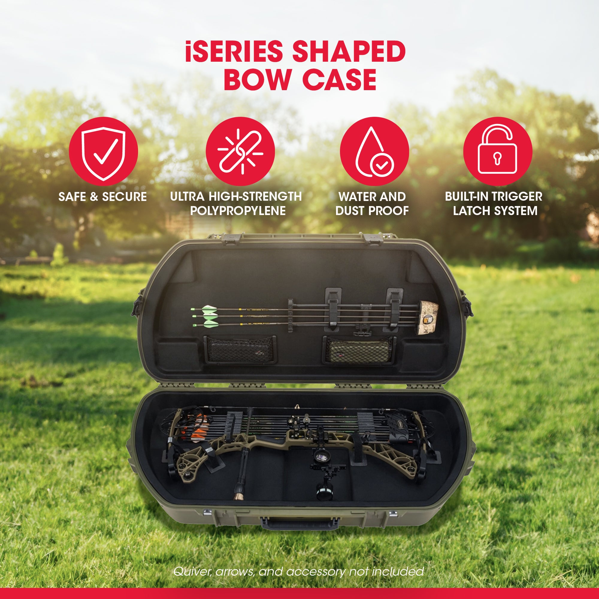 SKB Hard Protective Storage Case, Archery Bow & Arrow iSeries Shaped Case, Green - VMInnovations