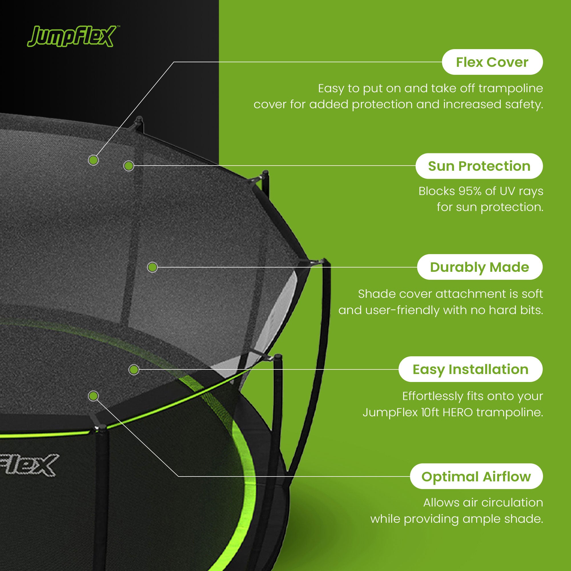 JumpFlex SMARTSHADE HERO 10' Trampoline Canopy Cover, TRAMPOLINE NOT INCLUDED - VMInnovations