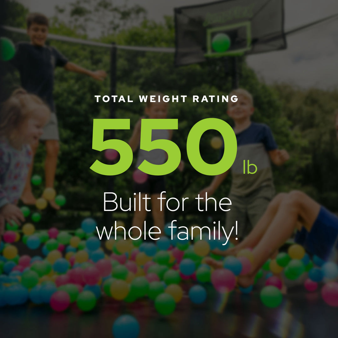 JumpFlex HERO 10' Trampoline with PROJAM Hero Basketball Hoop and Net Attachment