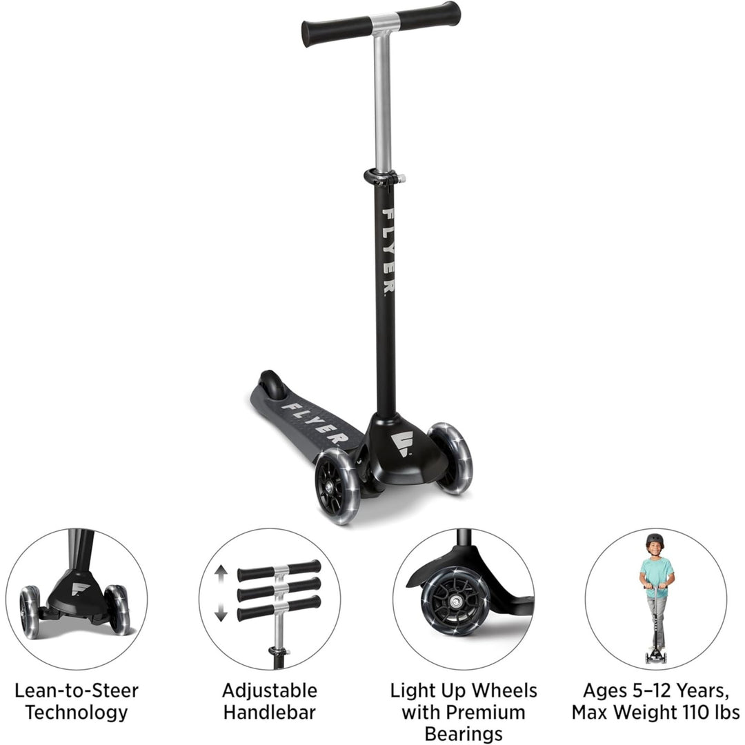 Radio Flyer Kids Scooter, Flyer Glider Pro Ride On Toy w/ Light Up Wheels, Black - VMInnovations