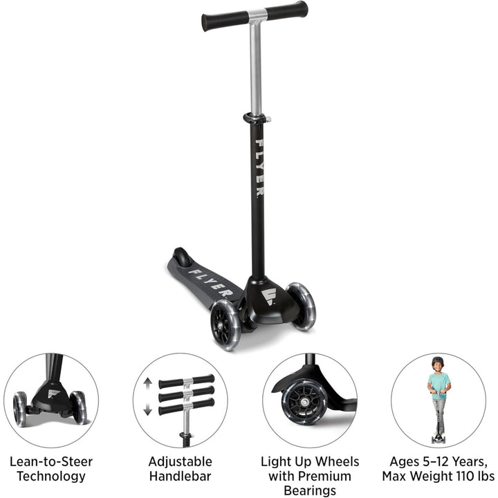 Radio Flyer Kids Scooter, Flyer Glider Pro Ride On Toy w/ Light Up Wheels, Black - VMInnovations