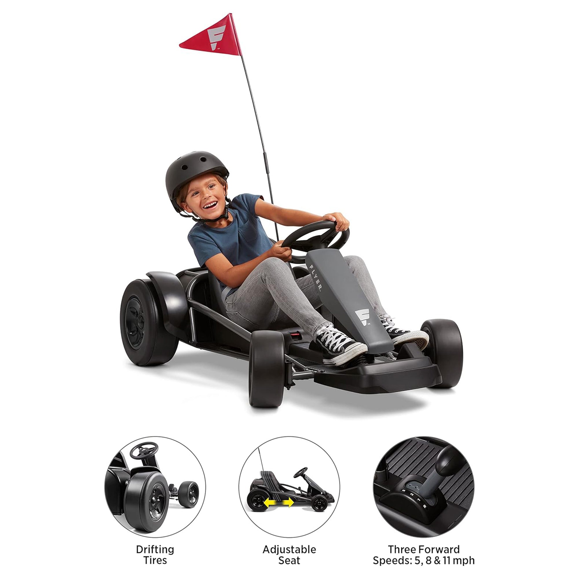 Radio Flyer 36V Battery-Powered Kids Electric Go-Kart, Grey - VMInnovations