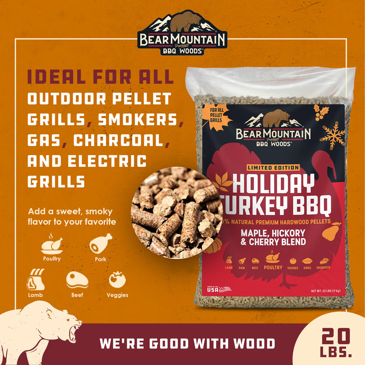 Bear Mountain BBQ Holiday Turkey Blend Maple, Hickory, & Cherry Pellets, 20 lbs - VMInnovations